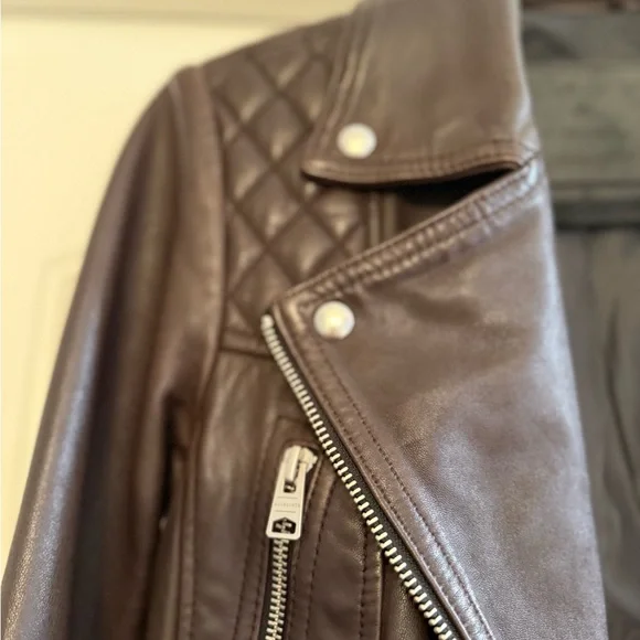 All Saints Dark Brown / Oxblood Leather Jacket - Picture 6 of 16